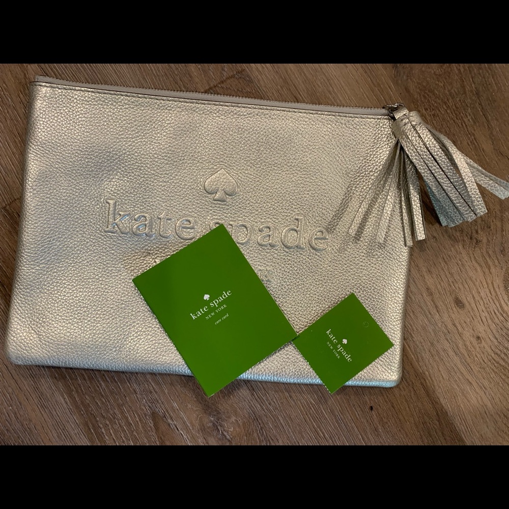 Auth NEW w/ tags silver Kate Spade clutch purse